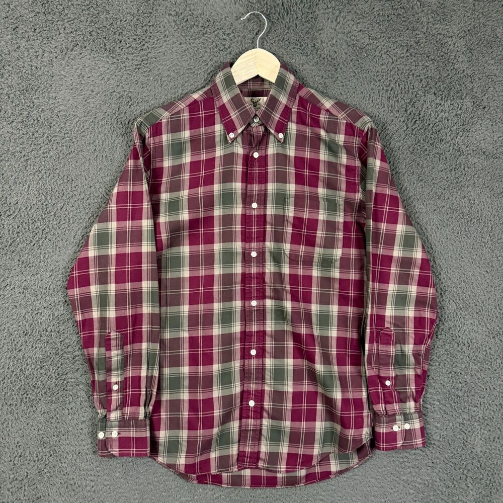 Brooks Brothers Shirt Mens Small Red Plaid Braemer Cotton Cashmere Button Down